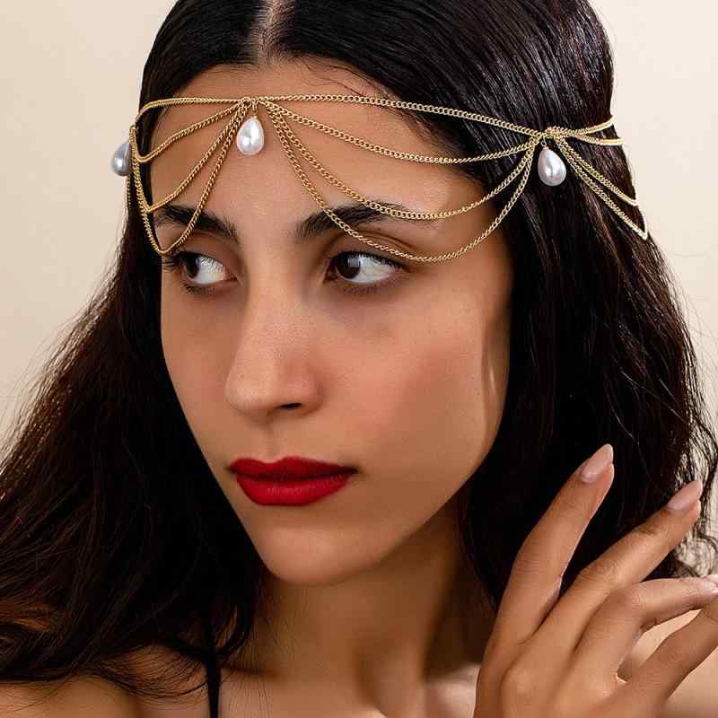 ヘアアクセサリー レディース ヘッドドレス 揺れる フリンジ パール 月 星 ボヘミ...