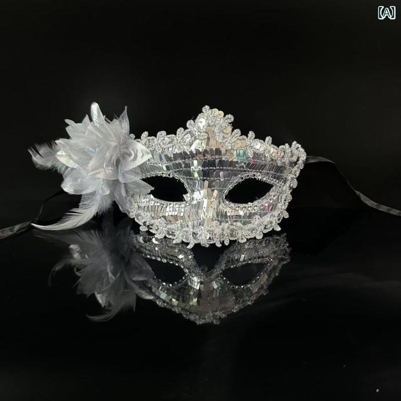 仮面 レディース ハロウィン ヴェネチアンマスク アイマスク スパンコール キラキラ サイドフラワー 王冠モチーフ コスプレ 小物 コスチューム用小物 華やか 豪華 ゴージャス クリスマス ダンス 舞台 演劇 パーティーの商品画像 2