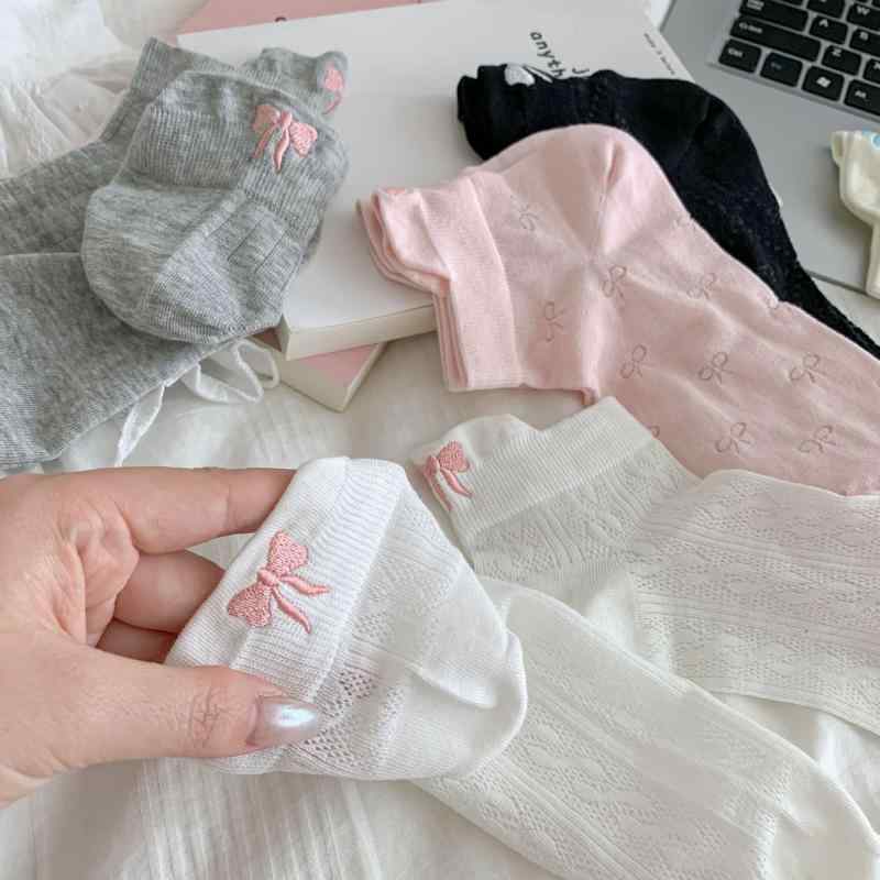 靴下 レディース 春夏 浅履き フットカバー 抗菌 防臭 吸汗 コットン リボン 刺繍 かわいい