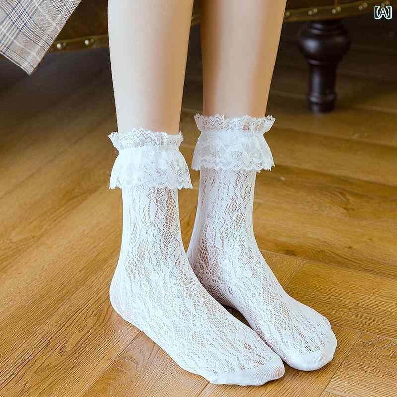 靴下 レディース ルーズソックス レース フリル シースルー ロリータ メッシュ 薄手 通気性 吸汗 春夏 かわいい soarsole-10419030 ふんわり暮らし鞄店 サンプル画像2
