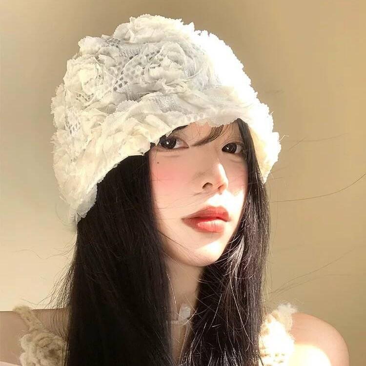 帽子 レディース 春夏 薄手 通気性 レース 立体 フラワーモチーフ ビーニー ワッチ...