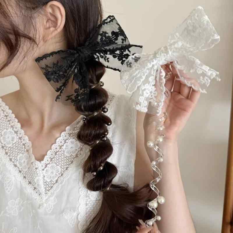 ・カテゴリ: ヘアアクセサリー・素材: 布・カラー展開: ブラック、ホワイト・デザイン: リボン・スタイル: 韓国風、フェミニン、スイート・タイプ: 高弾性ヘアゴム