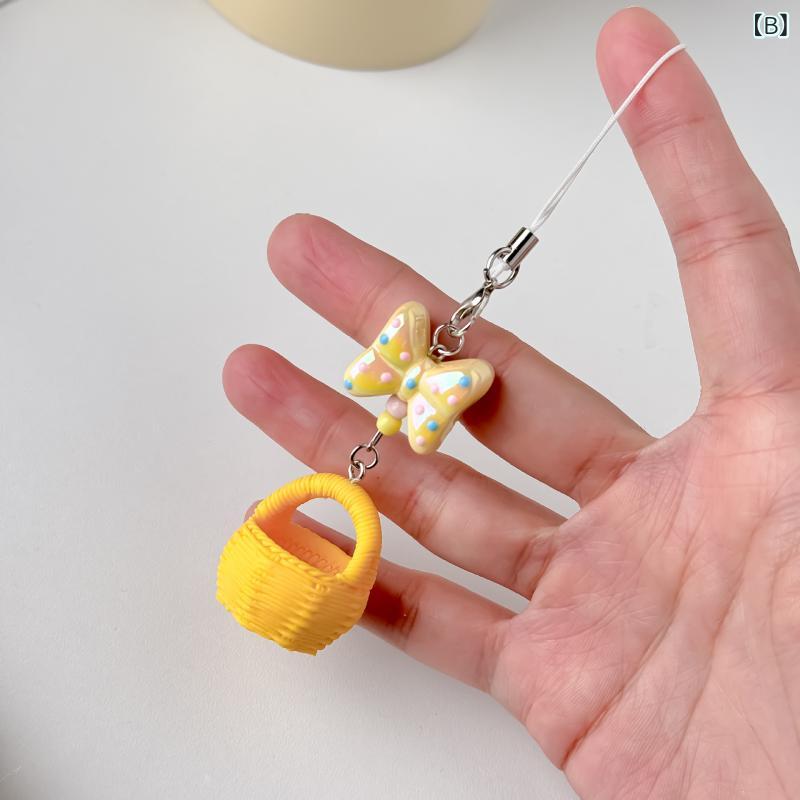 キーホルダー レディース かわいい リボン バスケット モチーフ ビーズ ストラップ...