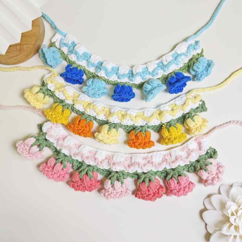 ・カテゴリ: 围嘴/围兜・柄: 花柄・カラー展開: オレンジ、パープル、ピンク、ブルー・主な素材: 毛糸・対象: 通用・サイズ展開: XS、S、M、L
