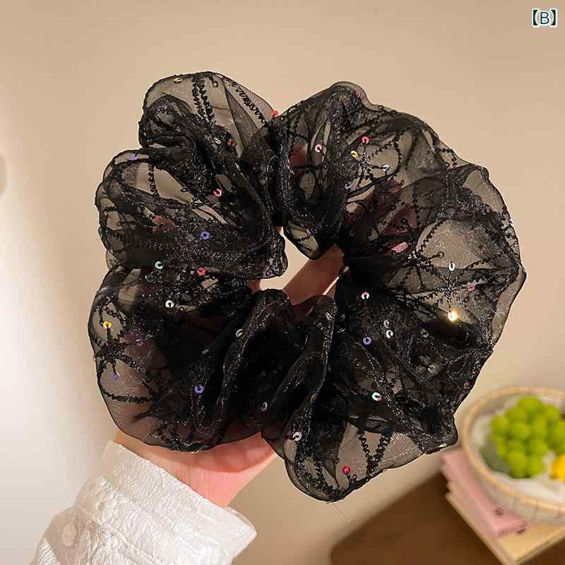 シュシュ レディース ヘアゴム ヘアアクセサリー オーガンジー スパンコール 刺繍 ...