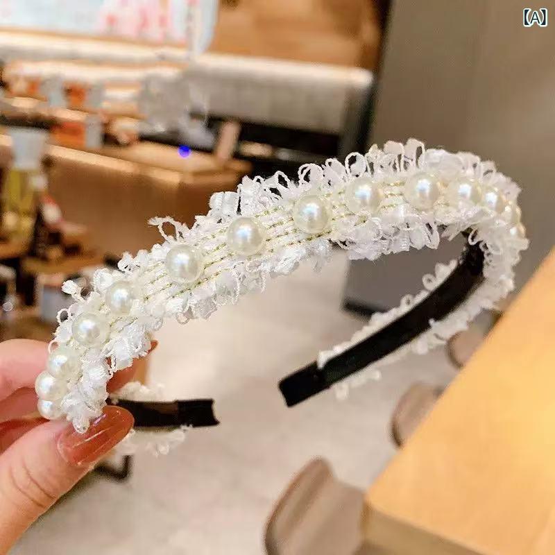 ふんわり暮らし鞄店のカチューシャ キッズ 女の子 ヘアアクセサリー ツイード調 パール 髪飾り 幅広 ヘアバンド カジュアル 上品 かわいい チェック柄 カラフル｜アングル2