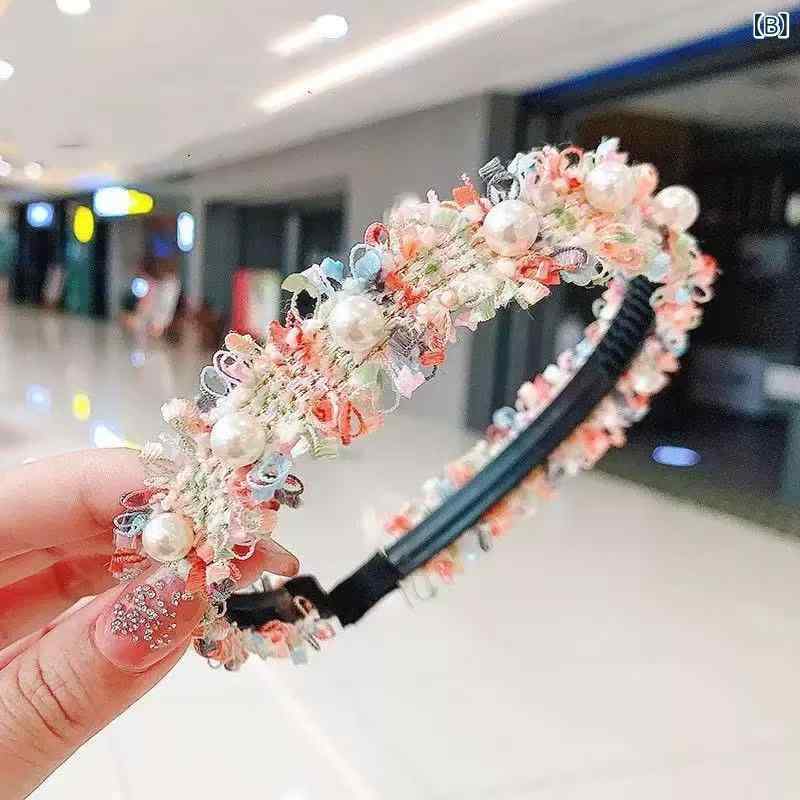 ふんわり暮らし鞄店のカチューシャ キッズ 女の子 ヘアアクセサリー ツイード調 パール 髪飾り 幅広 ヘアバンド カジュアル 上品 かわいい チェック柄 カラフル｜アングル3