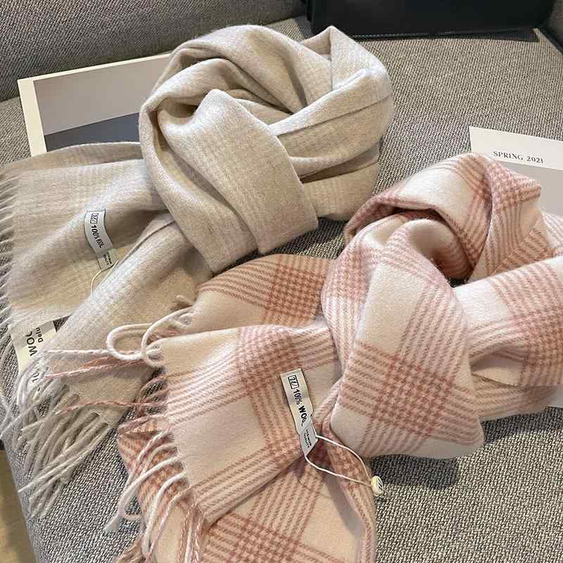 マフラー レディース ウール混 厚手 秋冬 防寒 暖かい チェック柄 フリンジ かわいい 通学 通勤 ギフト
