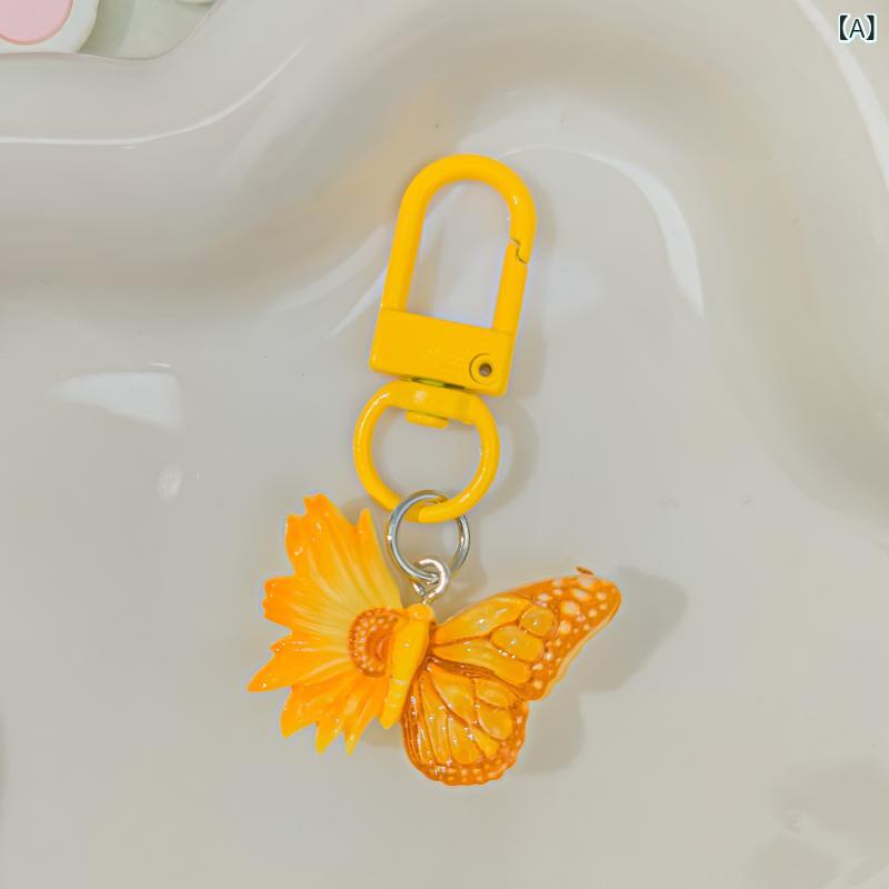 ふんわり暮らし鞄店のキーホルダー レディース 蝶 アクリル 花 グラデーション カラフル チャーム バッグチャーム 鍵 かわいい ガーリー ギフト プレゼント｜アングル2