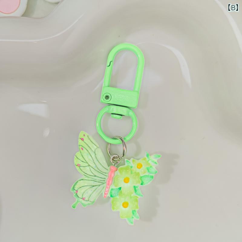 ふんわり暮らし鞄店のキーホルダー レディース 蝶 アクリル 花 グラデーション カラフル チャーム バッグチャーム 鍵 かわいい ガーリー ギフト プレゼント｜アングル3