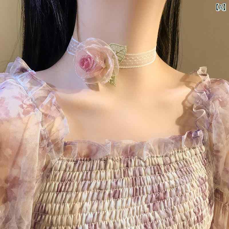 ヘアアクセサリー レディース リボン ヘアバンド チョーカー 2WAY レース フラワー モチーフ バラ さくらんぼ シフォン シアー 透け感 フェミニン スウィート 大人かわいい ヘアアレンジ 髪飾り 首飾り ピンクの商品画像 2