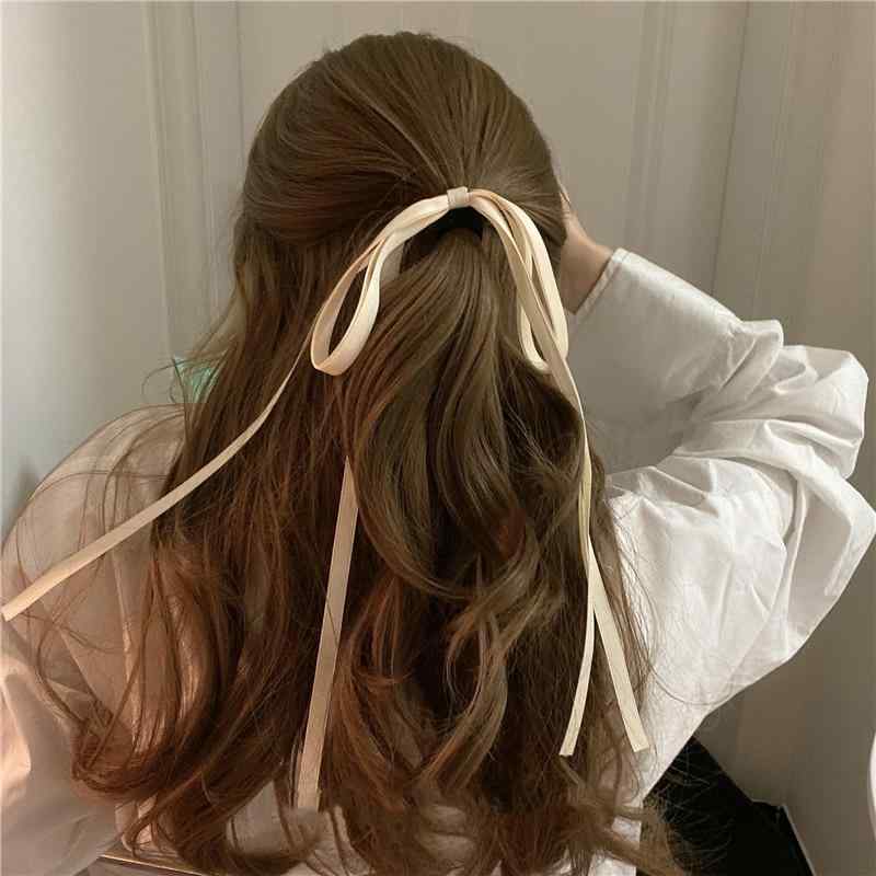ヘアアクセサリー レディース ヘアゴム 髪留め 髪飾り チュール リボン サテン ロングリボン フェミニン ガーリー 大人かわいい 伸縮性 普段使い 発表会 お呼ばれ まとめ髪 おしゃれ