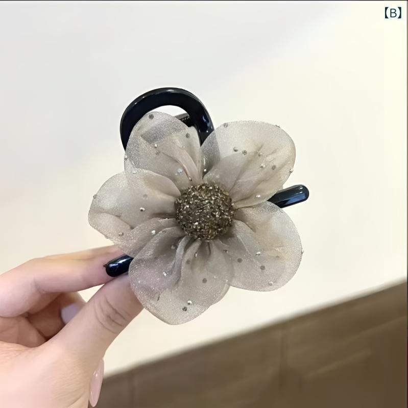 ヘアクリップ レディース ドット柄 チュール ラインストーン フラワー ひまわり バ...
