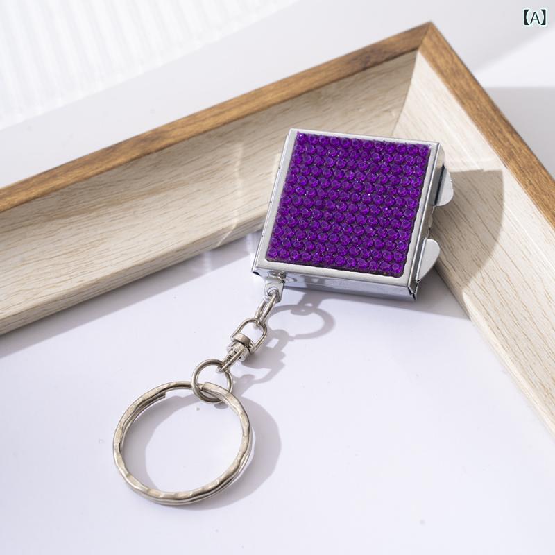 ふんわり暮らし鞄店のキーホルダー レディース 鏡付き ミニ 化粧鏡 ダブルミラー ラインストーン メタル キーリング バッグチャーム 軽量 携帯便利 ギフト｜アングル2