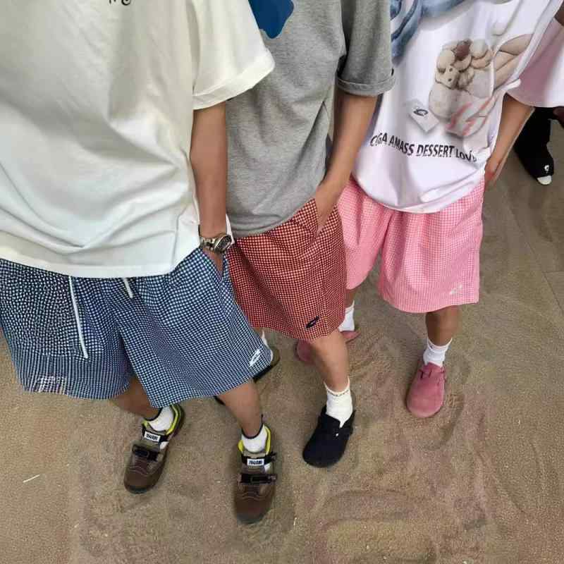ショートパンツ メンズ レディース 春夏 チェック柄 速乾 5分丈 ワイド 軽量 カジュアル ビーチパンツ スポーツ ハーフパンツ ピンク ブルー レッド