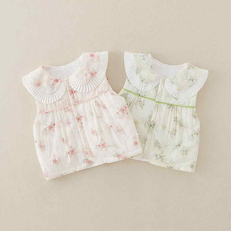 ベスト ベビー 女の子 春夏 コットン 前開き ノースリーブ トップス プリント 総柄 かわいい カジュアル お出かけ 肌に優しい