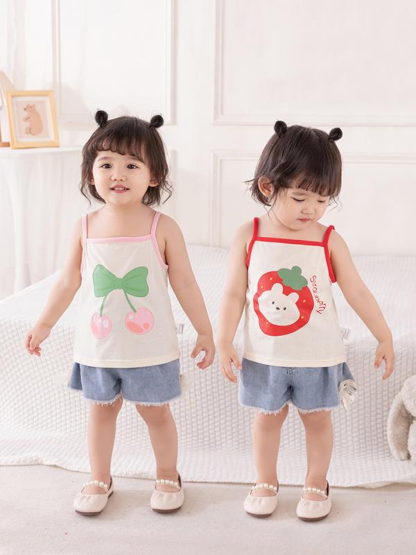 タンクトップ ベビー 女の子 キャミソール トップス 夏 コットン 薄手 かわいい フルーツ柄 総柄 通気性 ルームウェア