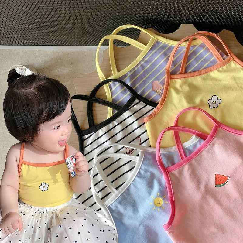 ・カテゴリ: 子供用タンクトップ、キャミソール・性別: 女児・スタイル: 韓国風・デザイン: キャミソール・対象年齢: 中小童（3～8歳、身長100～140cm）・生地加工: 柔軟処理・柄: ボーダー、プリント、アルファベット・テイスト: スポーツ、可愛い、プリンセス、トレンド、シャーベットカラー・主な素材: ビスコースレーヨン・素材割合: 95%・安全基準: B類・ネックライン: クルーネック・フード: なし・カラー展開: ブラック、ピンク、イエロー、ライトブルー、ダークブルー・対応身長: 80cm、90cm、100cm、110cm、120cm、130cm