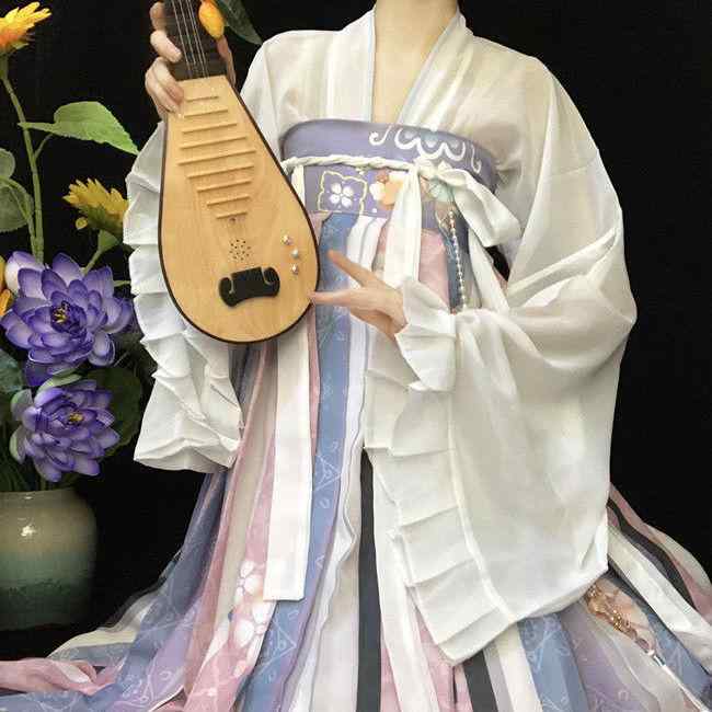 漢服 レディース 唐制 齐胸漢服スカート ワンピース スカート シフォン プリント 春夏秋 リボン コスプレ 衣装 中華風 古風 パーティー イベント