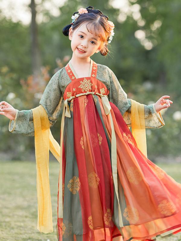 ワンピース キッズ 女の子 漢服 チャイナドレス 中華風 古風 子供服 長袖 シフォン 柔らかい 快適 フォーマル 発表会 結婚式