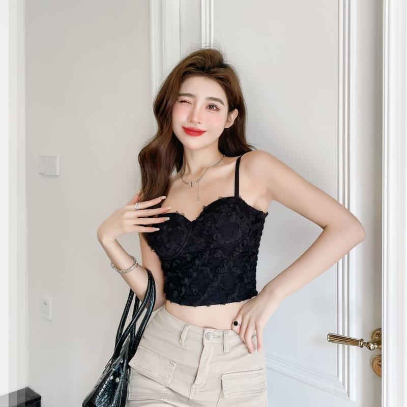 キャミソール レディース レース 花柄 接触冷感 美背中 ショート丈 パット付き インナー ノンワイヤー チューブトップ カップ付き セクシー カジュアル 通気性 soarsole-10448671 ふんわり暮らし鞄店 パッケージ画像