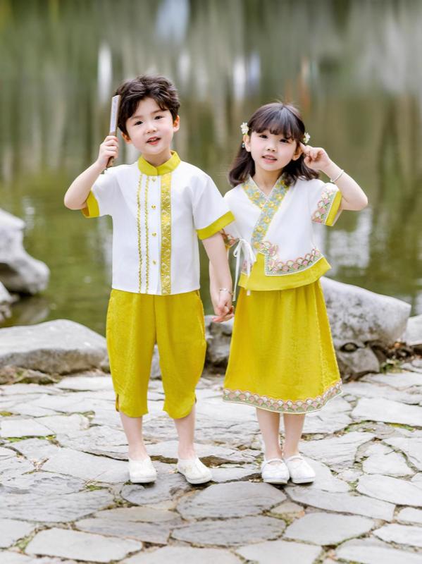 ・カテゴリ: 子供用民族衣装・スタイル: 中国風・素材加工: 柔軟処理・デザイン特徴: セットアップ、トレンド・生地素材: ポリエステル・主要素材の含有率: ・生地の厚さ: 薄手・タイプ展開: 男児向け、女児向け・対応身長: 90cm、100cm、110cm、120cm、130cm、140cm、150cm、160cm、170cm・対象年齢: 3〜8歳（100〜140cm）