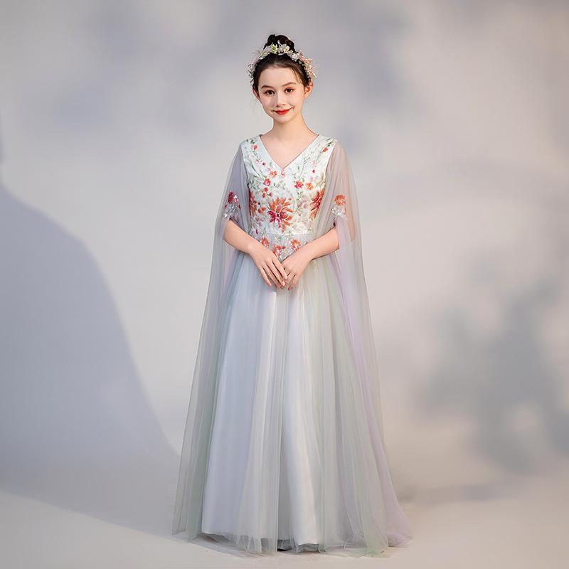チャイナドレス 女の子 キッズ ドレス 子供 民族衣装 中国風 演出服 発表会 演奏会 合唱 朗誦 コンクール 衣装 お呼ばれ チュール シースルー 柔らかい 快適
