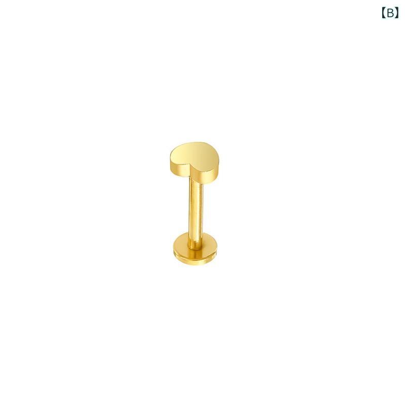 ふんわり暮らし鞄店のボディピアス 男女兼用 チタン 金属アレルギー対応 軟骨ピアス 16G 口ピアス 唇ピアス 18G ヘリックス トラガス ハート 月 星 三角 クロス シンプル 鏡面 仕上げ ゴールド シルバー｜アングル3