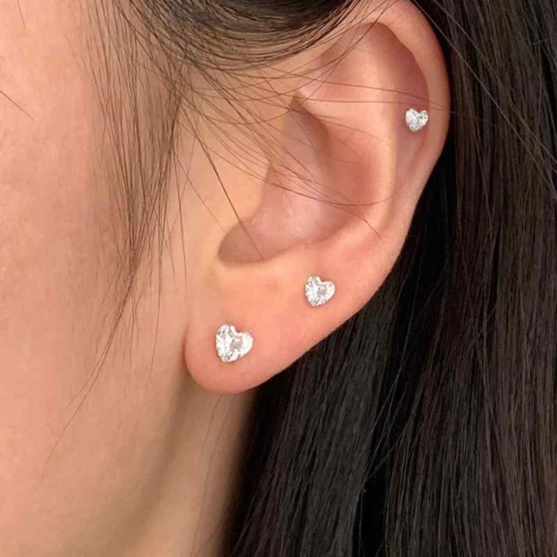 ピアス レディース ハート ジルコニア 金属アレルギー対応 小ぶり 重ね付け キラキラ シルバーコーティング デイリー オフィス カジュアル
