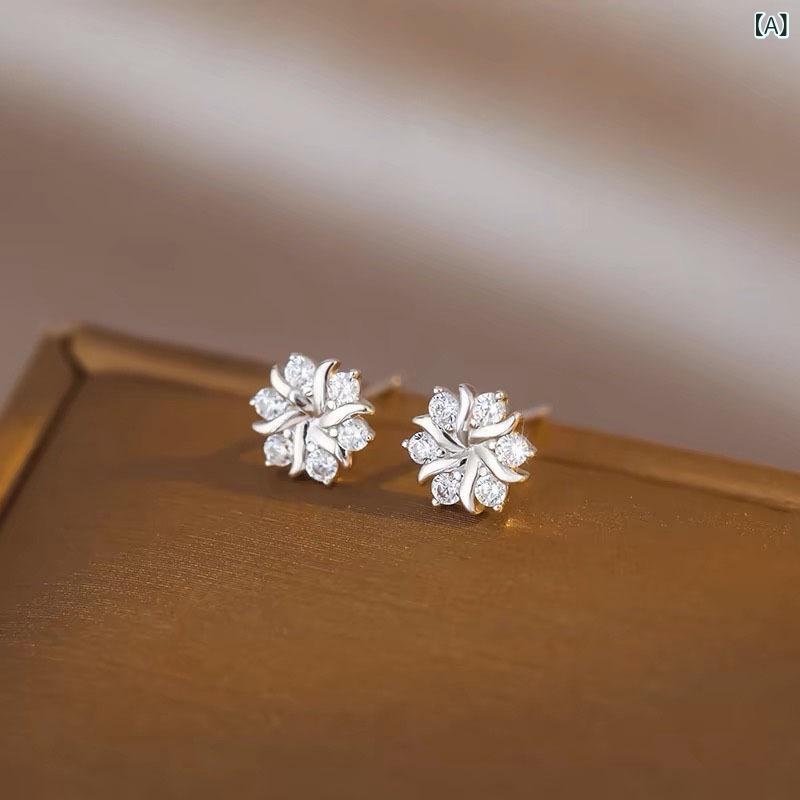 ピアス レディース シルバー925 金属アレルギー対応 雪花 モチーフ フラワー 一粒 ...