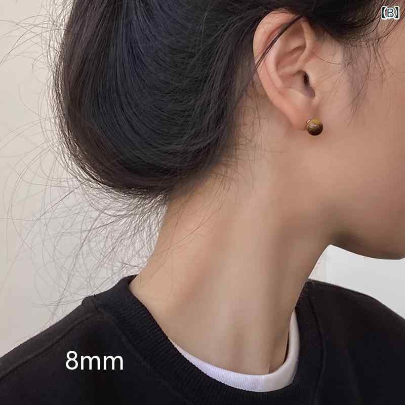 ふんわり暮らし鞄店の耳飾り レディース 耳ピン メッキ加工 虎眼石 タイガーアイ 幾何学 丸型 シンプル 小ぶり 高級感 カジュアル フォーマル｜アングル3