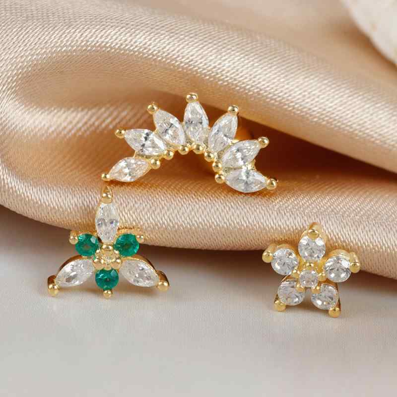 ピアス レディース 3点セット 金属アレルギー対応 サージカルステンレス ジルコニア 耳骨ピアス ヘリックス 軟骨ピアス ネジ式 キャッチ シンプル 電気メッキ加工 つけっぱなし