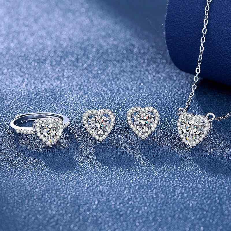 アクセサリーセット レディース ネックレス ピアス リング 3点セット ジルコニア ハートモチーフ 金属アレルギー対応 シルバーカラー 電気メッキ加工 シンプル かわいい おしゃれ カジュアル 通勤 デイリー