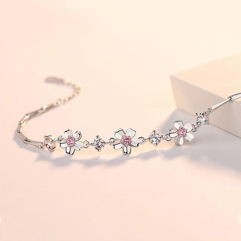 ブレスレット レディース 桜モチーフ ピンク 水晶 ジルコニア 花 フラワー お洒落 アクセサリー プレゼント