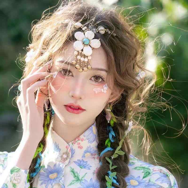 ヘッドドレス レディース エスニック風 ターコイズ フローラル タッセル 鈴付き 額...
