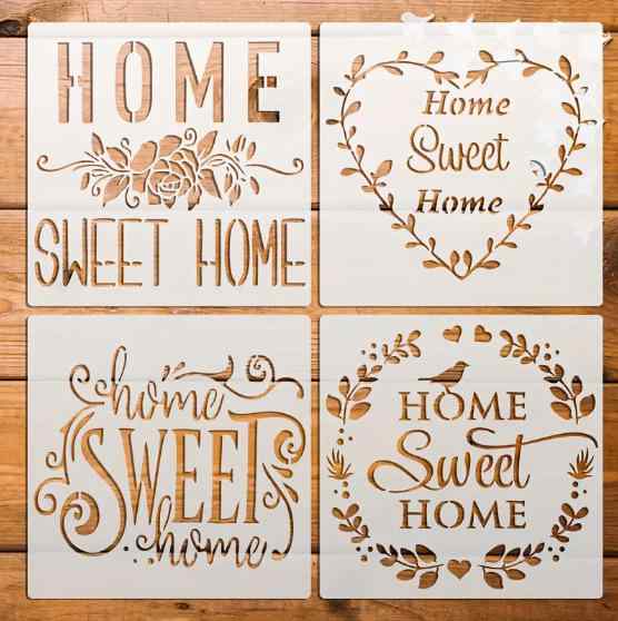 絵の具プレート ステンシルシート DIY 手芸 4枚セット ウェルカム 英語 メッセージ...
