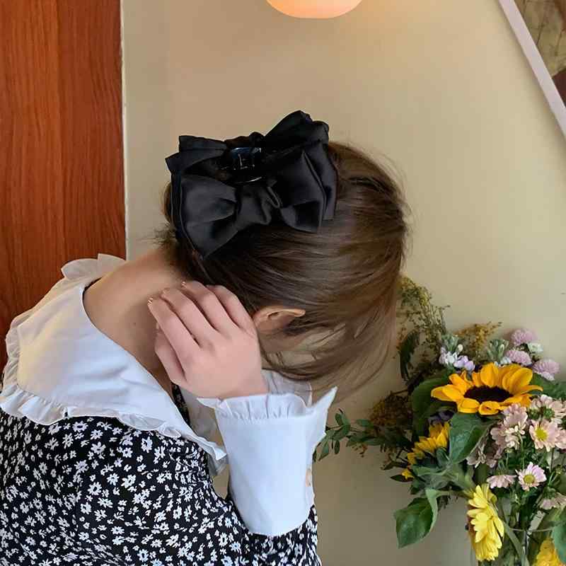ヘアクリップ レディース バンスクリップ リボン 大きめ 黒 サテン シフォン 髪留め 髪飾り 上品 エレガント まとめ髪 ヘアアクセサリー 韓国風