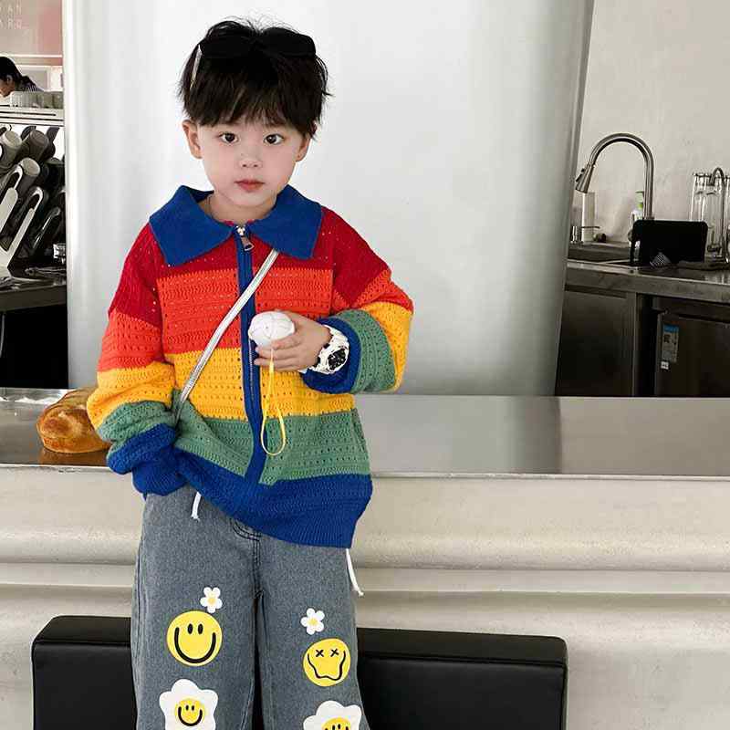 ・カテゴリ: 子供用セーター・対象性別: 男の子・生地加工: 柔軟処理・スタイル: カジュアル・対象年齢: 中小童（3～8歳、100～140cm）・毛糸の太さ: 普通・厚さ: 極厚・袖丈: 長袖・襟型: レギュラーカラー（角襟）・フード: なし・留め具の種類: ファスナー・柄: ボーダー・主な素材: ポリエステル・素材の含有量: 30%・安全基準: B類・カラー: セーター・サイズ展開: 80、90、100、110、120、130、140、150、160