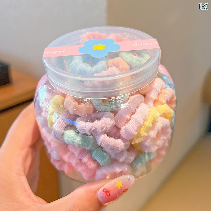 ふんわり暮らし鞄店のヘアゴム キッズ 女の子 髪ゴム リブ編み 高弾力 滑り止め 痛くない 100本セット 髪飾り 大容量 カラフル ボトル入り 普段使い おしゃれ｜アングル3