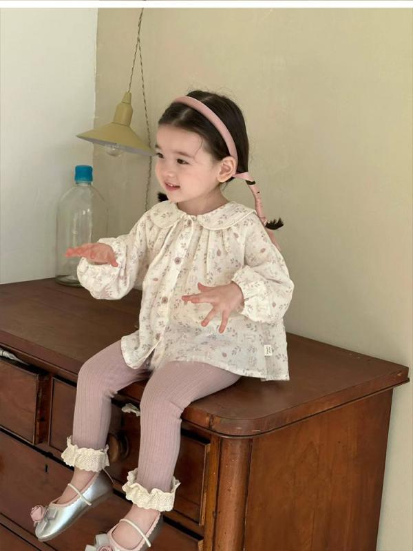 セットアップ ベビー 女の子 春 小花柄 ウサギ 長袖 シャツ フリル レギンス パンツ 点セット 韓国風 かわいい 通園 通学 80 90 100 110 120 130
