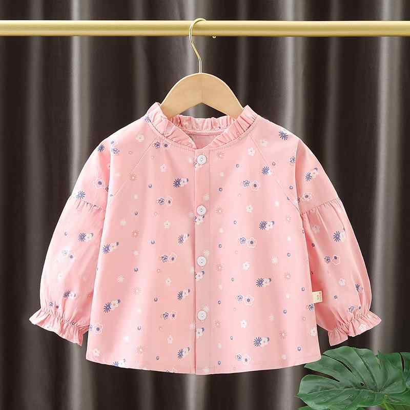 シャツ キッズ 女の子 長袖 フリル 花柄 コットン 立ち襟 トップス ブラウス 子供服 カジュアル 春秋 かわいい ピンク オレンジ グリーン