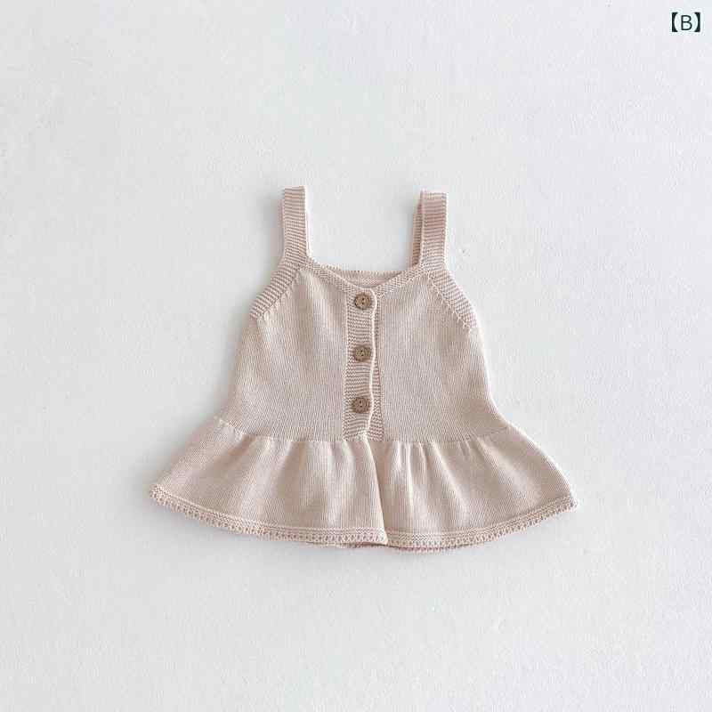 ふんわり暮らし鞄店のベスト ベビー 女の子 秋 Vネック ニット キャミソール カーディガン コットン 無地 トップス 柔らかい かわいい シンプル 普段着｜アングル3