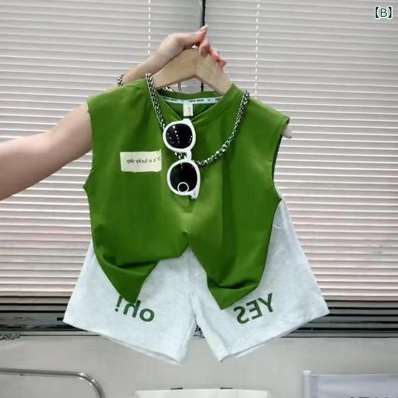 子供服 セットアップ キッズ 男の子 女の子 春夏 ノースリーブ タンクトップ ハー...