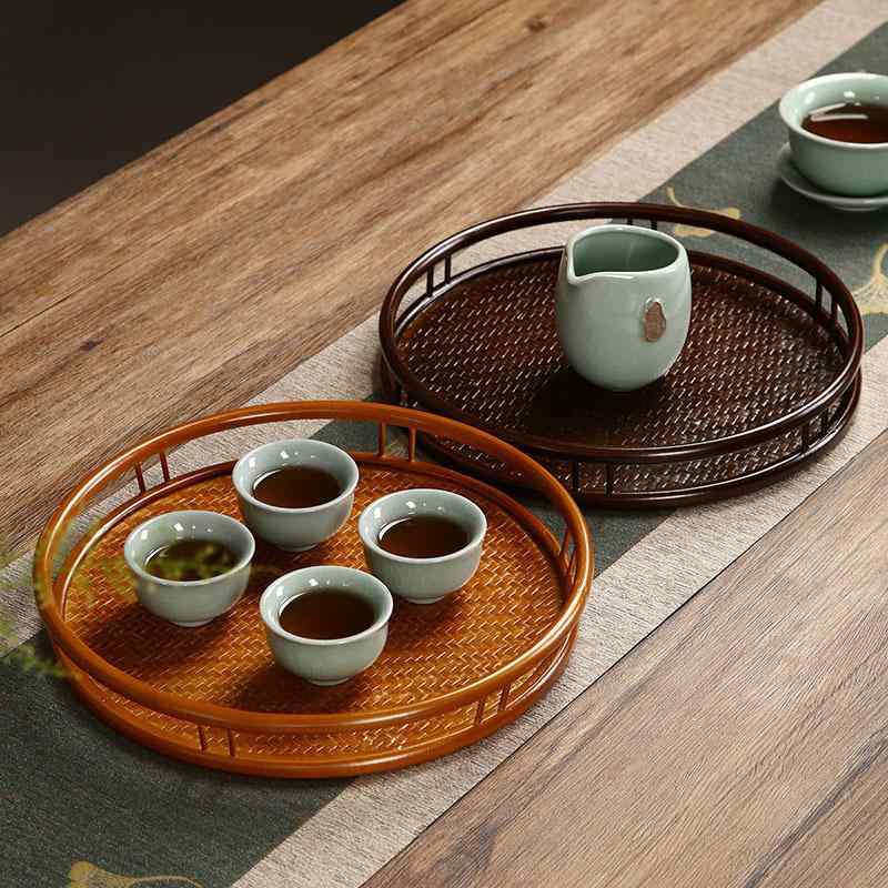 茶盤 丸型 竹製 トレー 家庭用 お盆 茶器 収納 和風 レトロ 卓上 おしゃれ