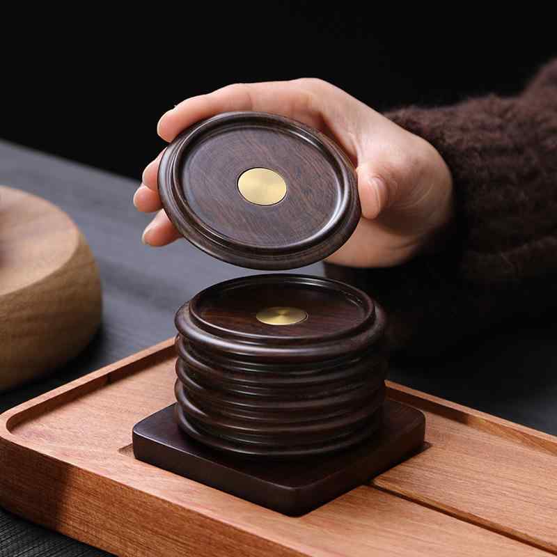 茶托 レディース コースター 木製 おしゃれ 丸型 エボニー 真鍮 和風 茶道具 セッ...