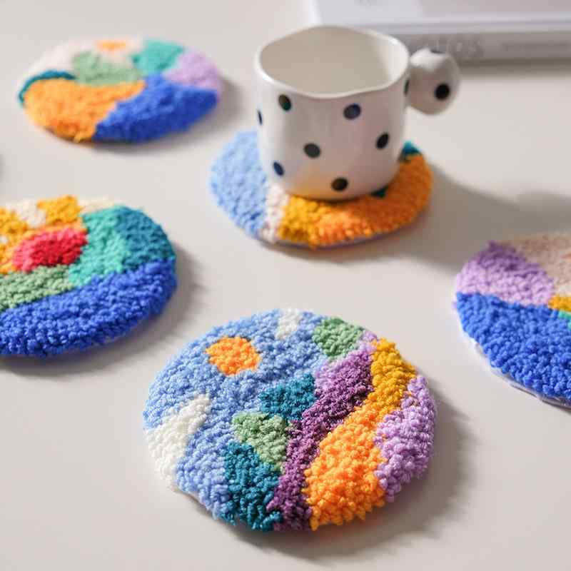 コースター りキット 6個セット diy パンチニードル 毛糸 刺しゅう 簡単 暇つぶし 北欧風 風景 雑貨 ハンドメイド