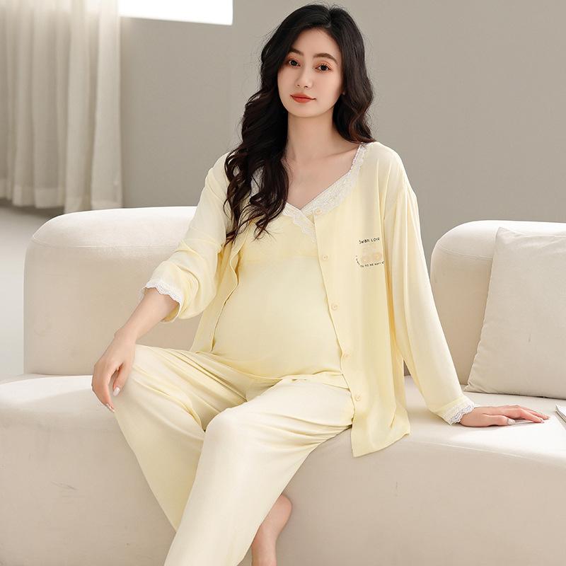 パジャマ レディース マタニティ ルームウェア 授乳服 3点セット 春夏 長袖 キャミ...