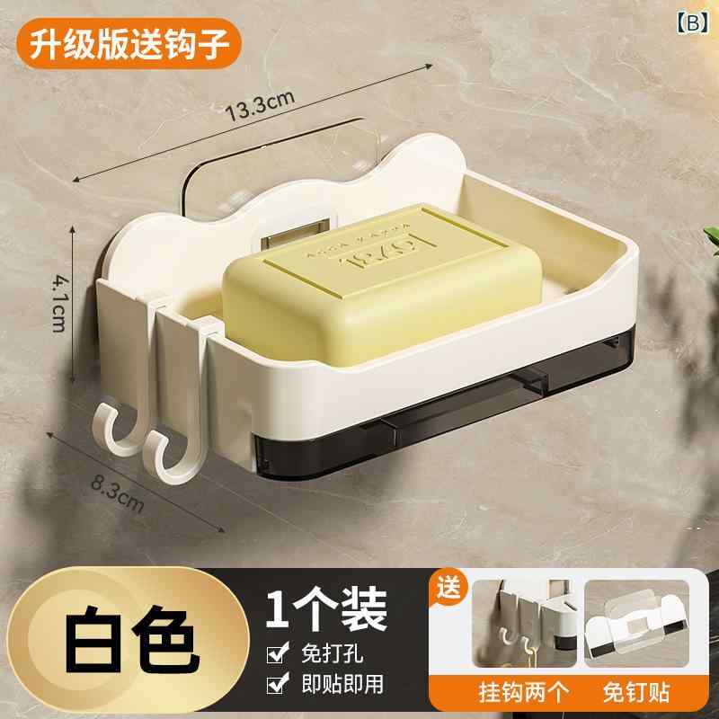 ふんわり暮らし鞄店のソープディッシュ 壁掛け 双層 水切り フック付き 穴あけ不要 石鹸置き 石鹸ホルダー 石鹸入れ 小物収納 浴室 洗面所 落ちない 頑丈 耐荷重 プラスチック｜アングル3