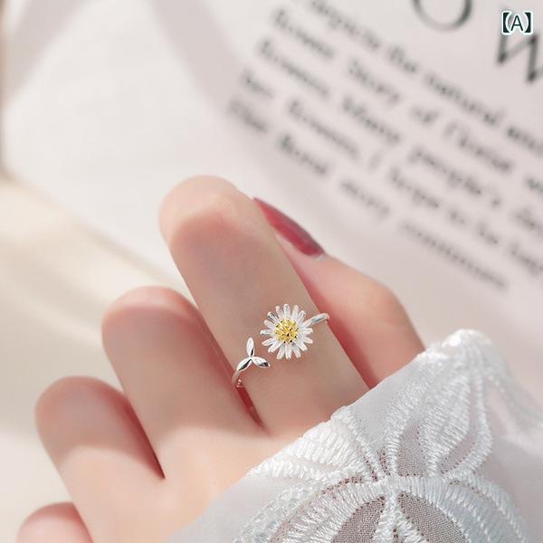 指輪 レディース デイジー 花 華奢 オープンリング サイズ調整可能 シルバー かわいい カジュアル アクセサリー soarsole-10478707 ふんわり暮らし鞄店 サンプル画像2