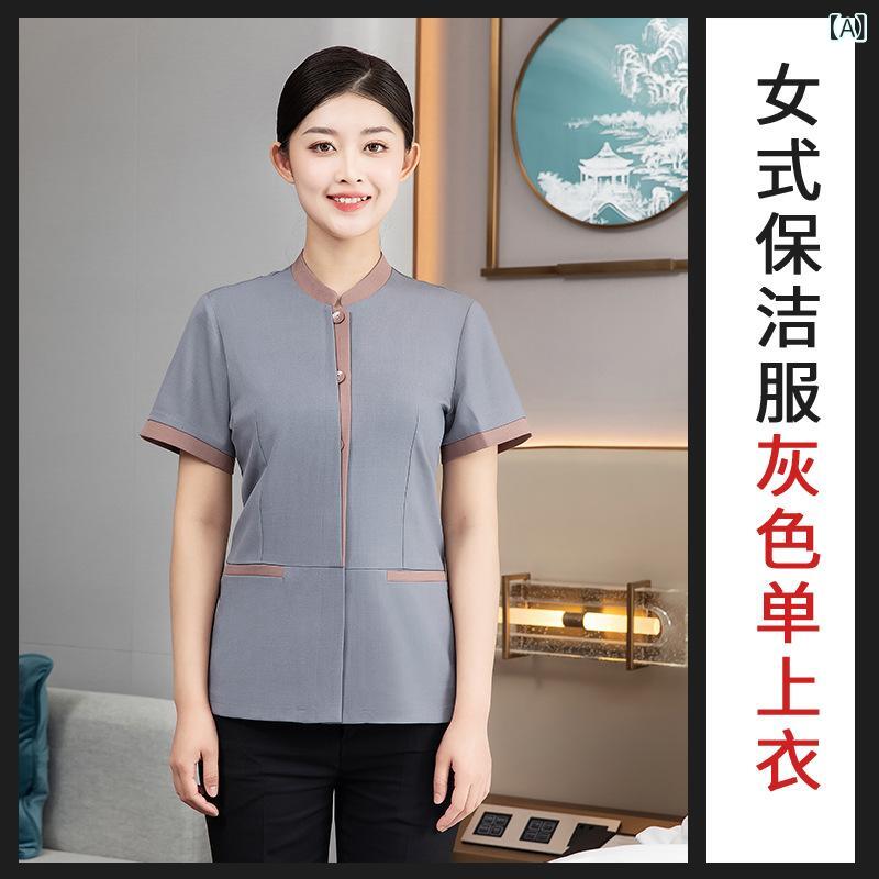 ふんわり暮らし鞄店の作業服 レディース メンズ 春夏 吸湿速乾 快適 ホテル 客室 清掃 介護 家政婦 清潔 制服 ワークウェア 半袖 襟付き 動きやすい｜アングル2